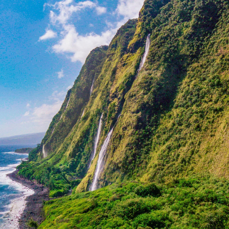 big island sea cliffs waterfalls blue hawaiian helicopter