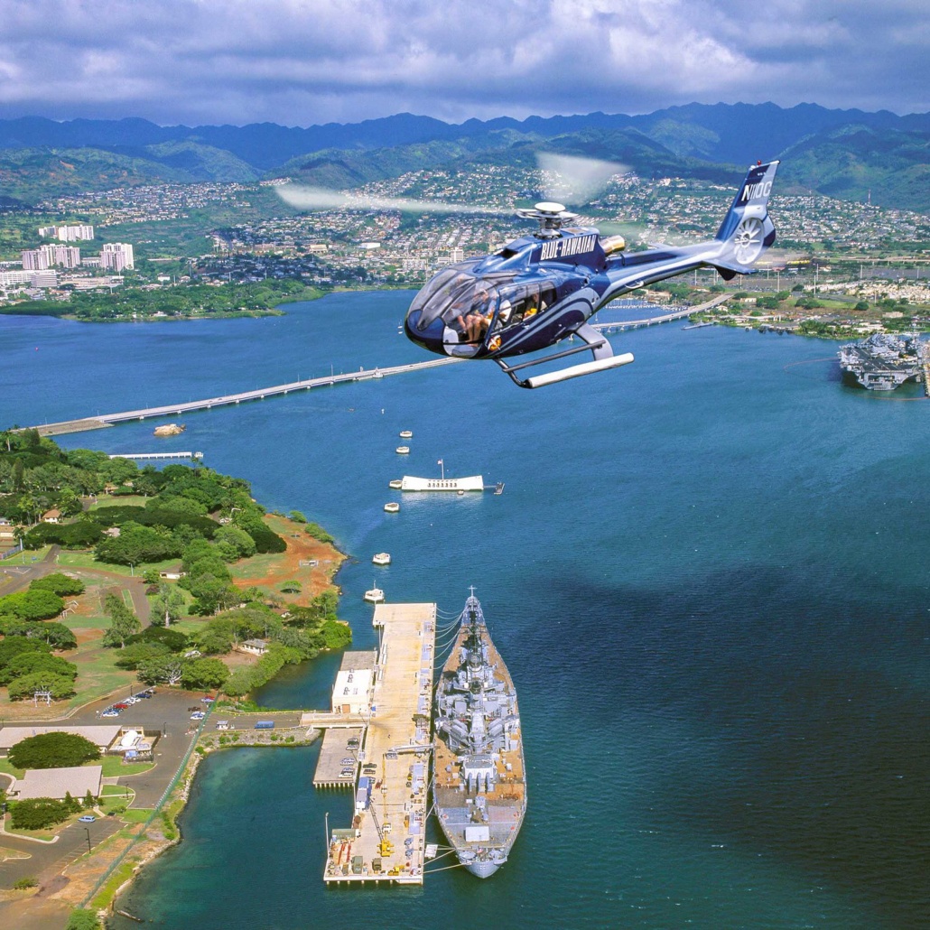 bluehawaiian full oahu helicopter soar over pearl harbor slide