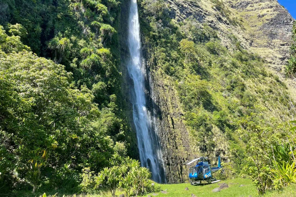 bluehawaiian thrilling big island helicopter waterfall landing on the