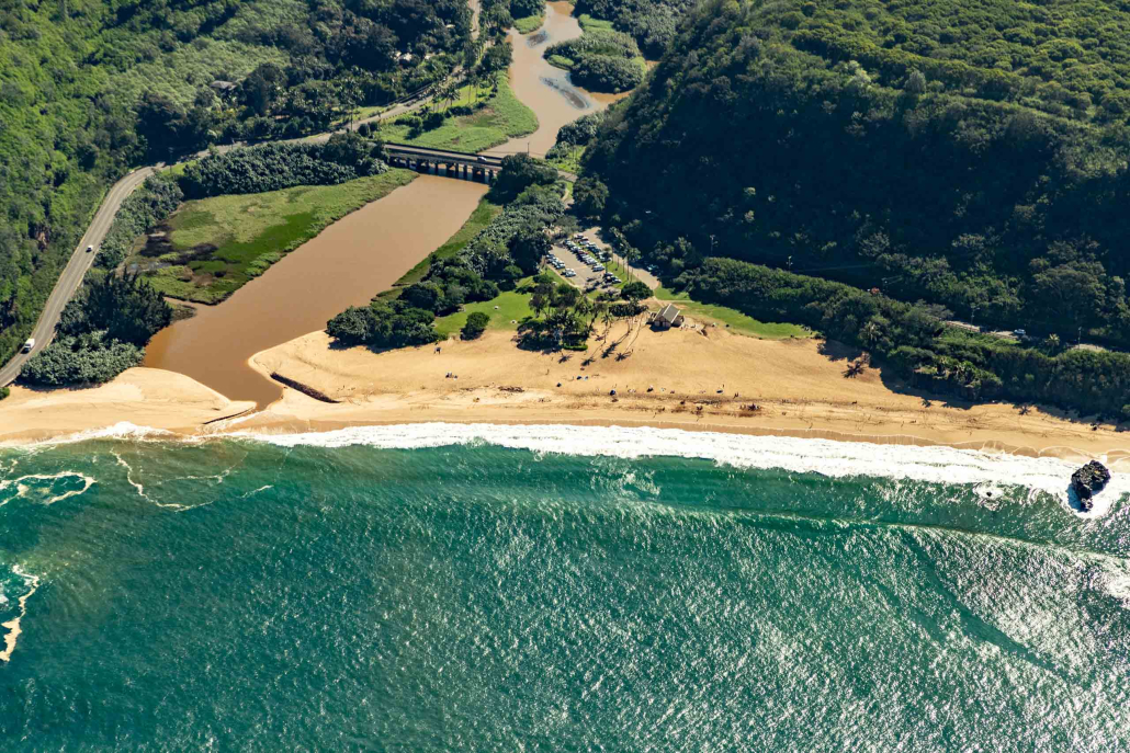 North Shore Aerial Waimea Beach and Stream Oahu