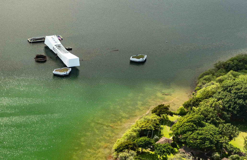 Pearl Harbor Aerial Arizona Memorial and Ford Island Oahu