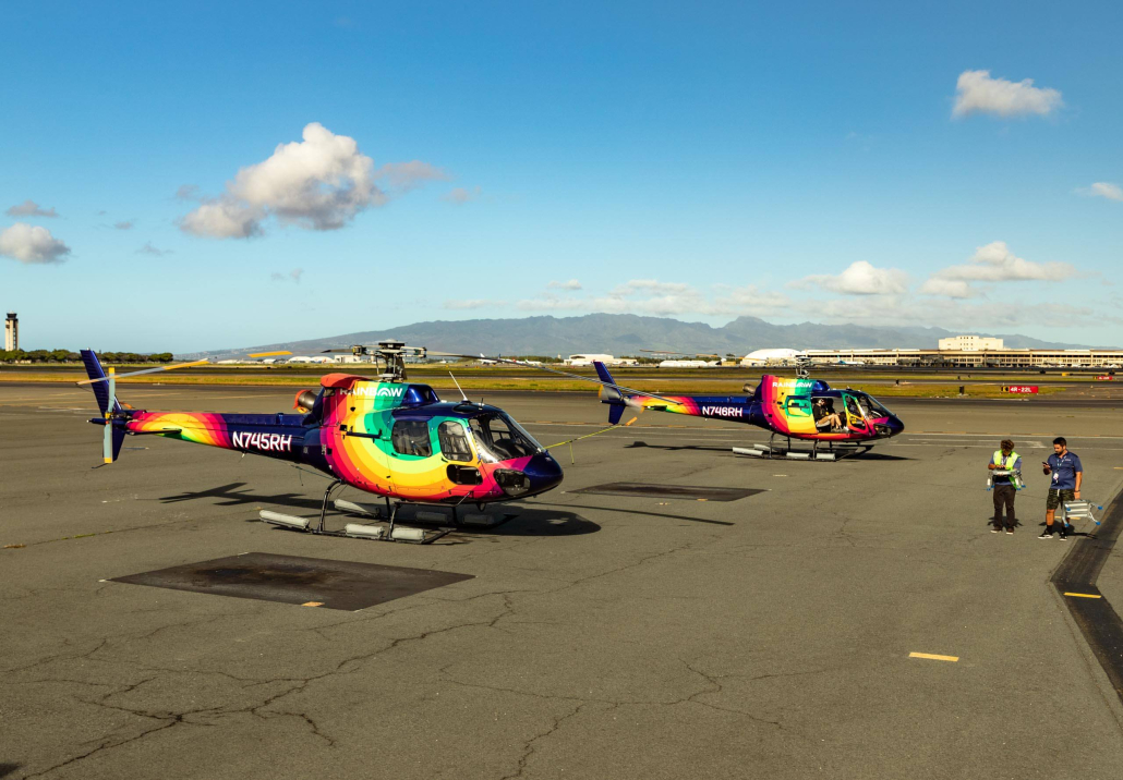 Rainbow Helicopters Two With Guests and Crew Oahu