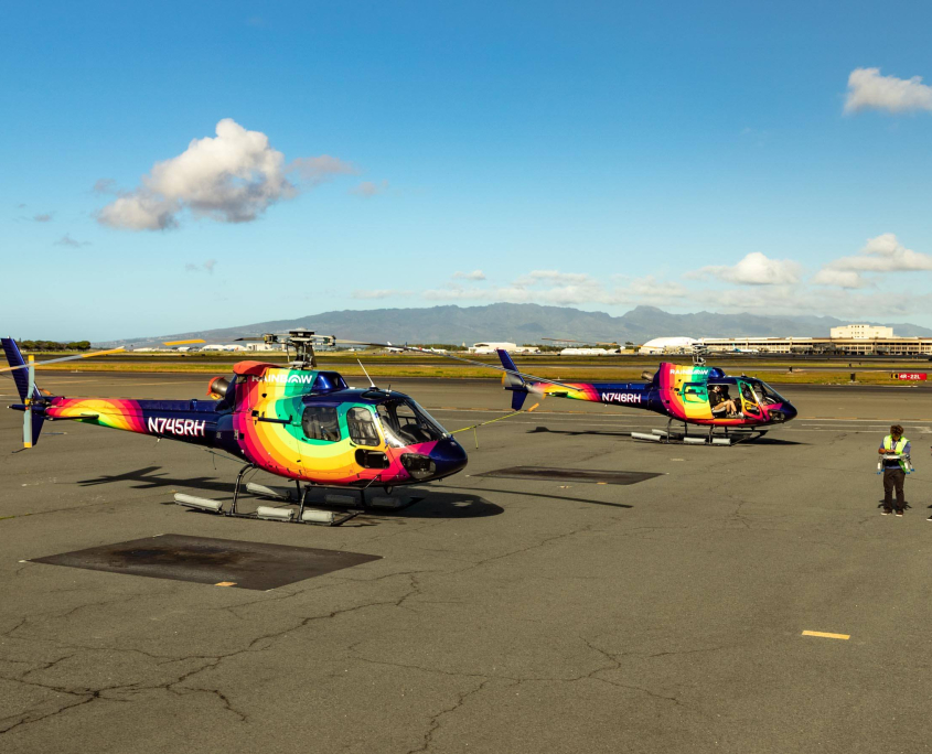 Rainbow Helicopters Two With Guests and Crew Oahu