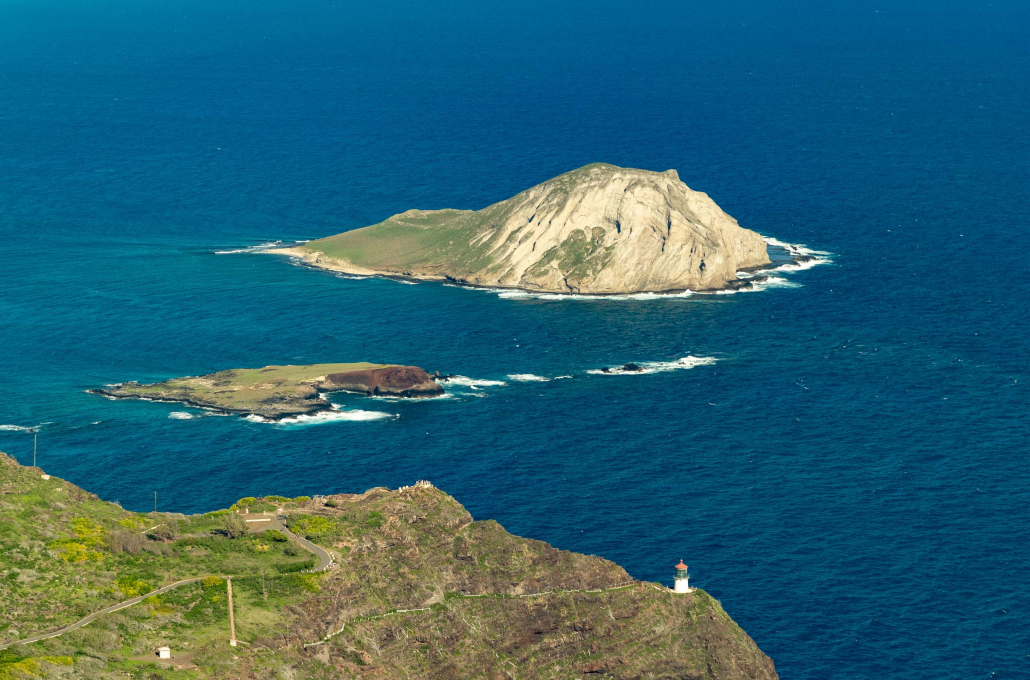 South Shore Aerial Makapuu Light House and Rabbit Island Oahu