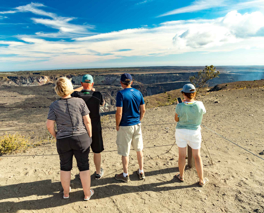 Volcanoes National Park visitors at Kilauea Overlook Big Island