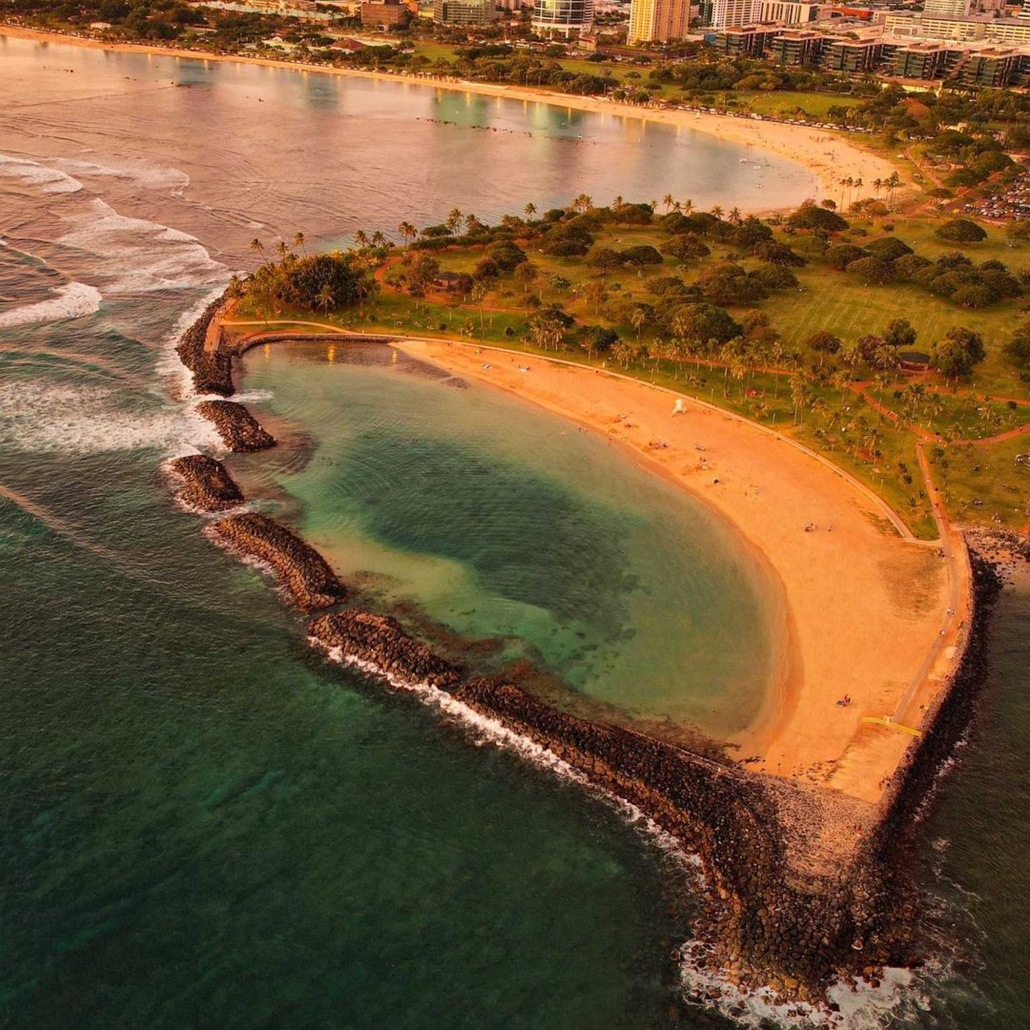 bluehawaiian oahu aerial tour sunset hues on waikiki slide