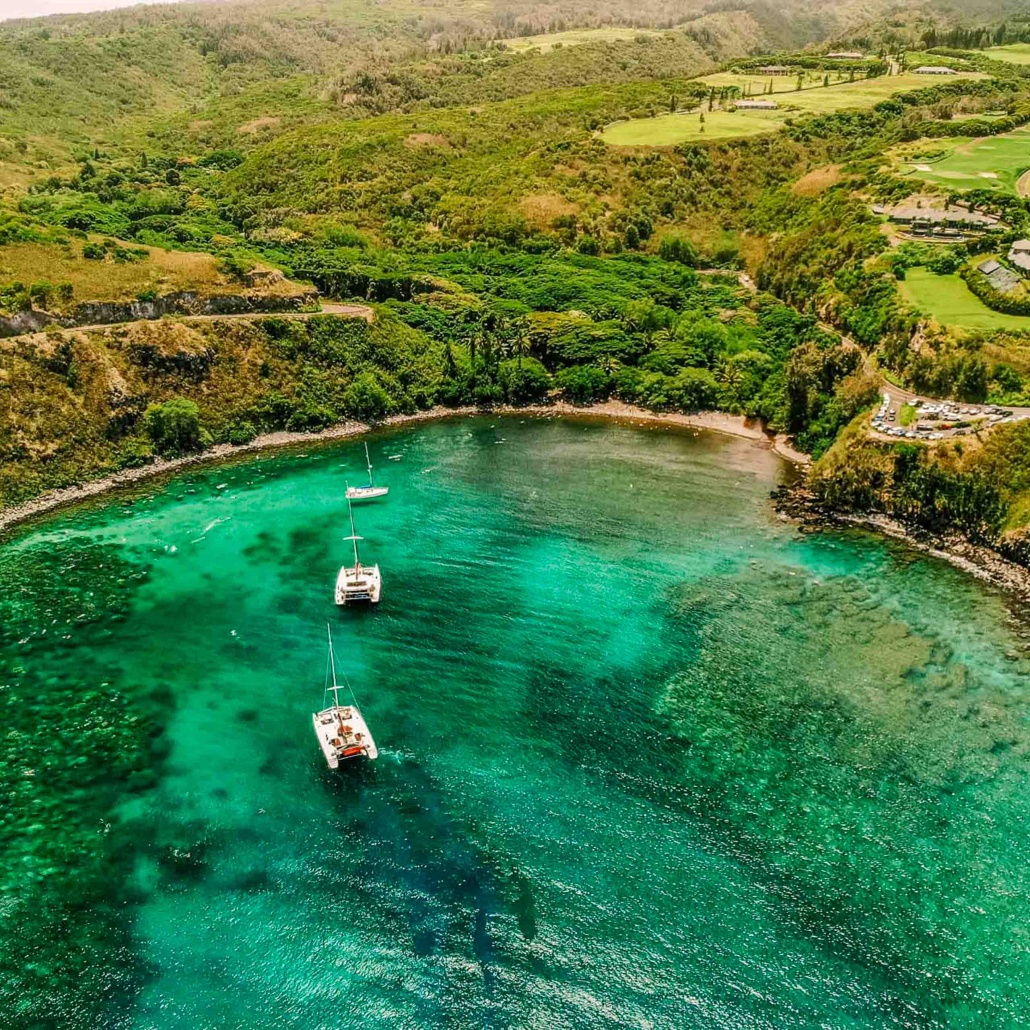 honolua bay aerial boats snorkeling kapalua maui