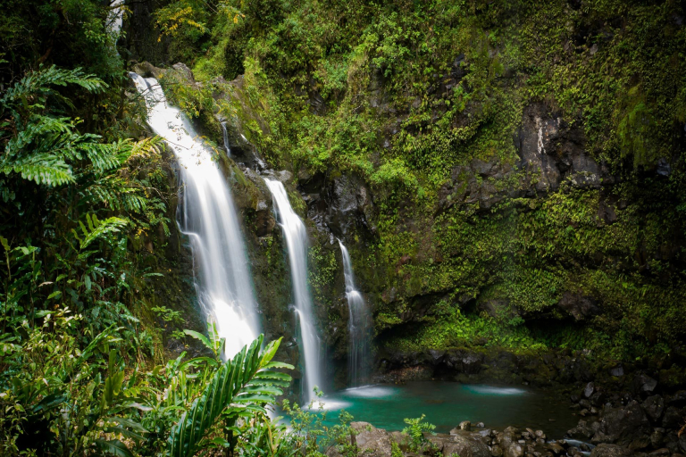 beautiful three bears waterfalls in maui on the road to hana