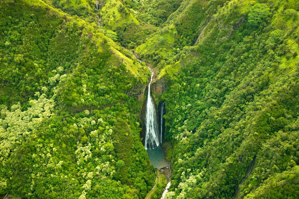 seeing manawalopuna falls from a helicopter kauai