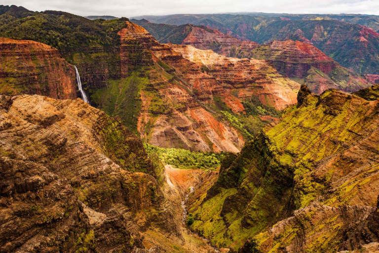 beautiful aerial view into waimea canyon waterfalls kauai hawaii feature