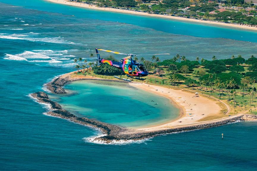 beautiful oahu coastline rainbow helicopters