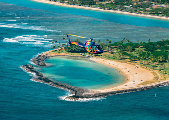 slide beautiful oahu coastline rainbow helicopters