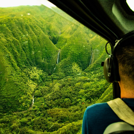waterfalls in hana lush tropical from a helicopter tour in maui