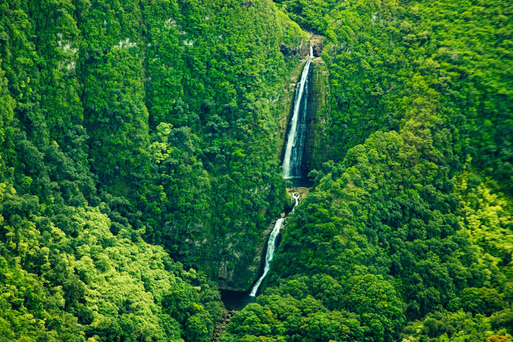 waterfalls in hana lush tropical views from above maui