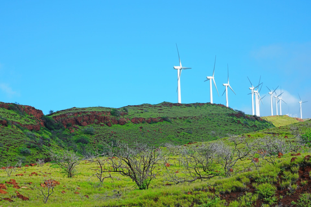 windmills on the kealaloloa ridge over maalaea in maui hawaii