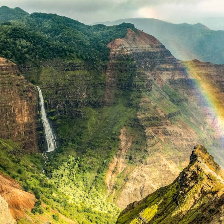 Waimea Canyon Waterfall and Rainbow Kauai